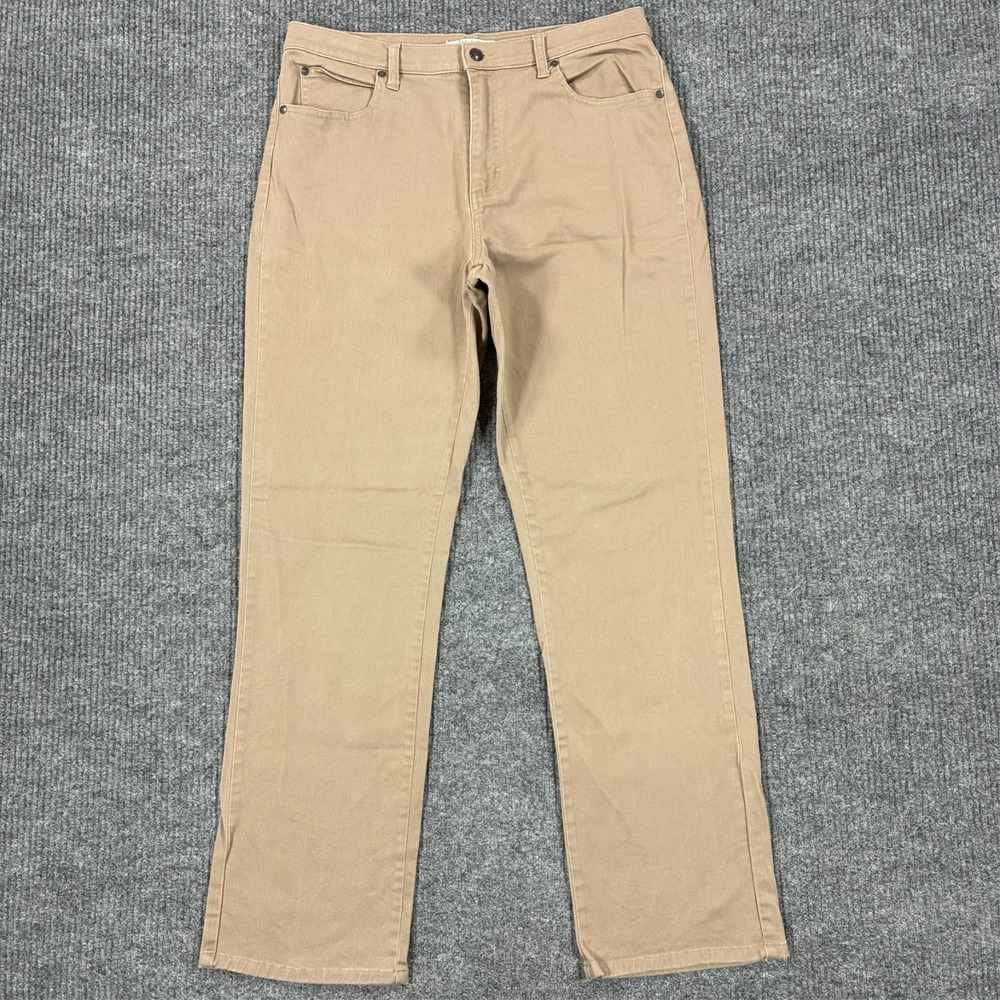 Lee Relaxed Fit Khaki Pants Womens 14 Long Straight Casual Beige Cotton Stretch